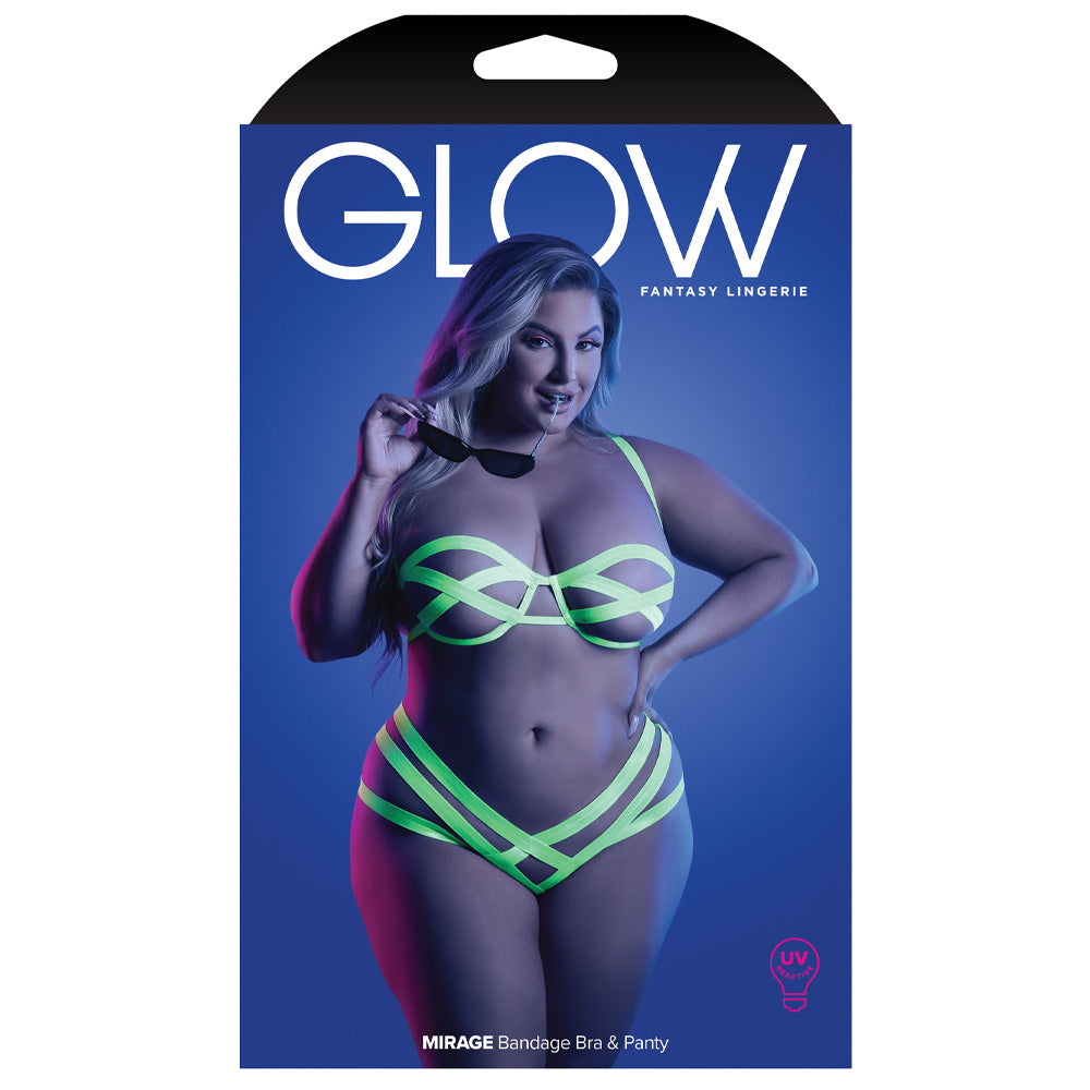 Fantasy Lingerie Glow Mirage Bandage Strappy Bra & Panty Set for Curvy Women - Sexy Lace Underwear for Date Night & Special Occasions