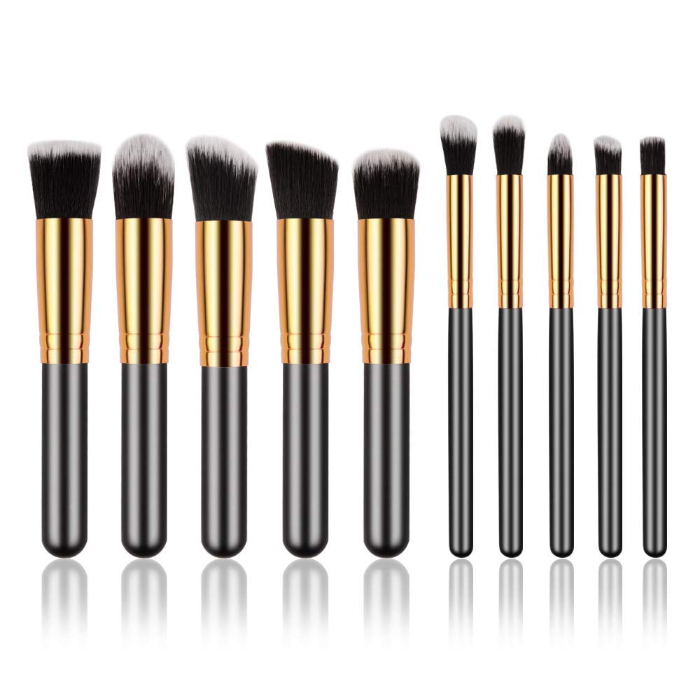 Glamzone 10Pcs Makeup Brush Set - Ultra Soft Dense Hair Foundation, Eyeshadow, Blush & Contour Brushes for Flawless Makeup Application (Black) | Perfect for Professional Makeup Artists & Beginners at Home or Salon Use