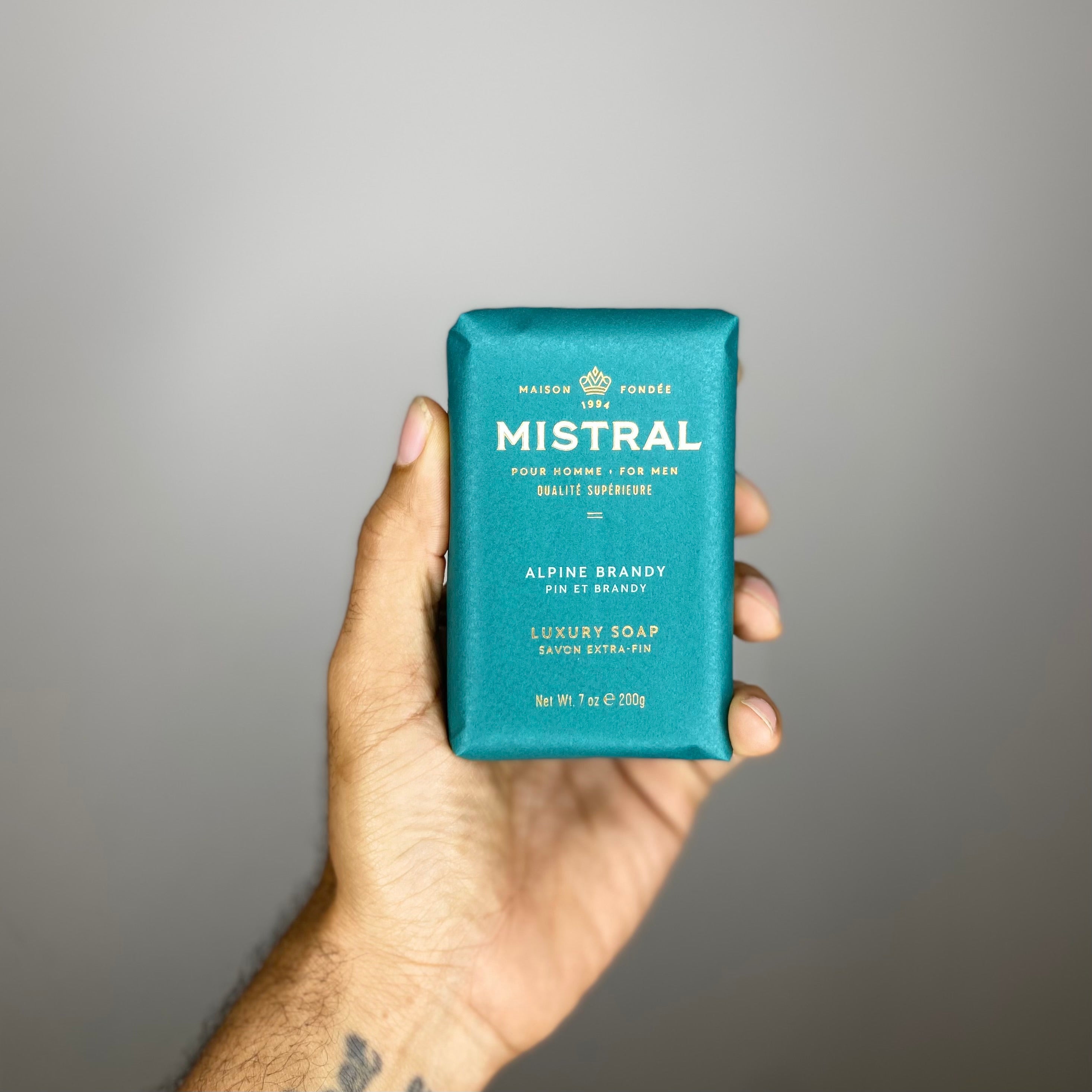 Alpine Brandy Mistral Men's Bar Soap - Luxury Scented Soap for Men, Handmade with Natural Ingredients - Perfect for Daily Shower, Grooming & Gift Giving