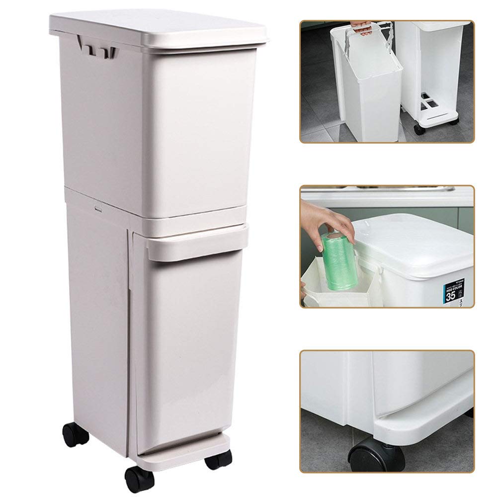 32L Double Compartment Recycling Pedal Bin with Odor-Proof Lid - Kitchen Trash Can for Waste Separation, Ideal for Home, Office & Restaurant Use
