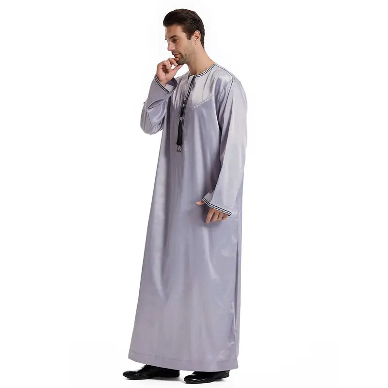 Premium Middle Eastern Arab Men's Thobe Thawb Caftan with Elegant Tassels - Perfect for Eid, Weddings & Special Occasions
