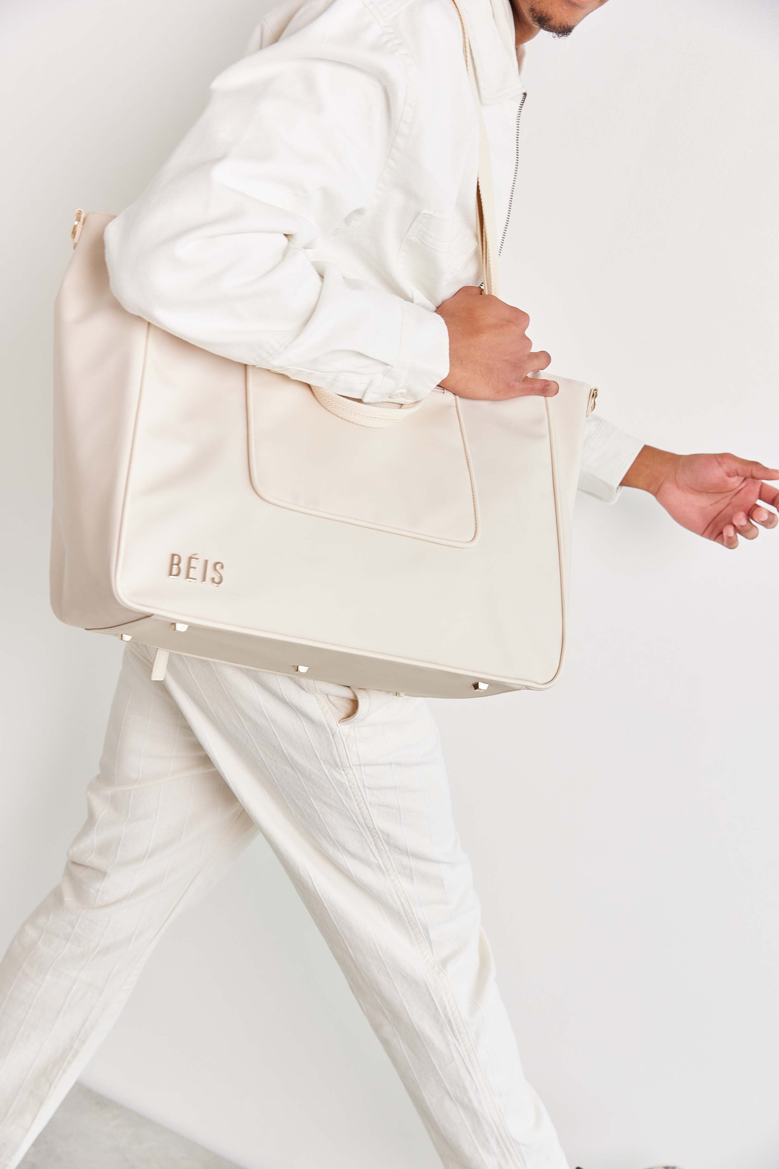 Stylish Beige East to West Tote Bag - Versatile Canvas Shoulder Bag for Women, Perfect for Work, Travel & Everyday Use