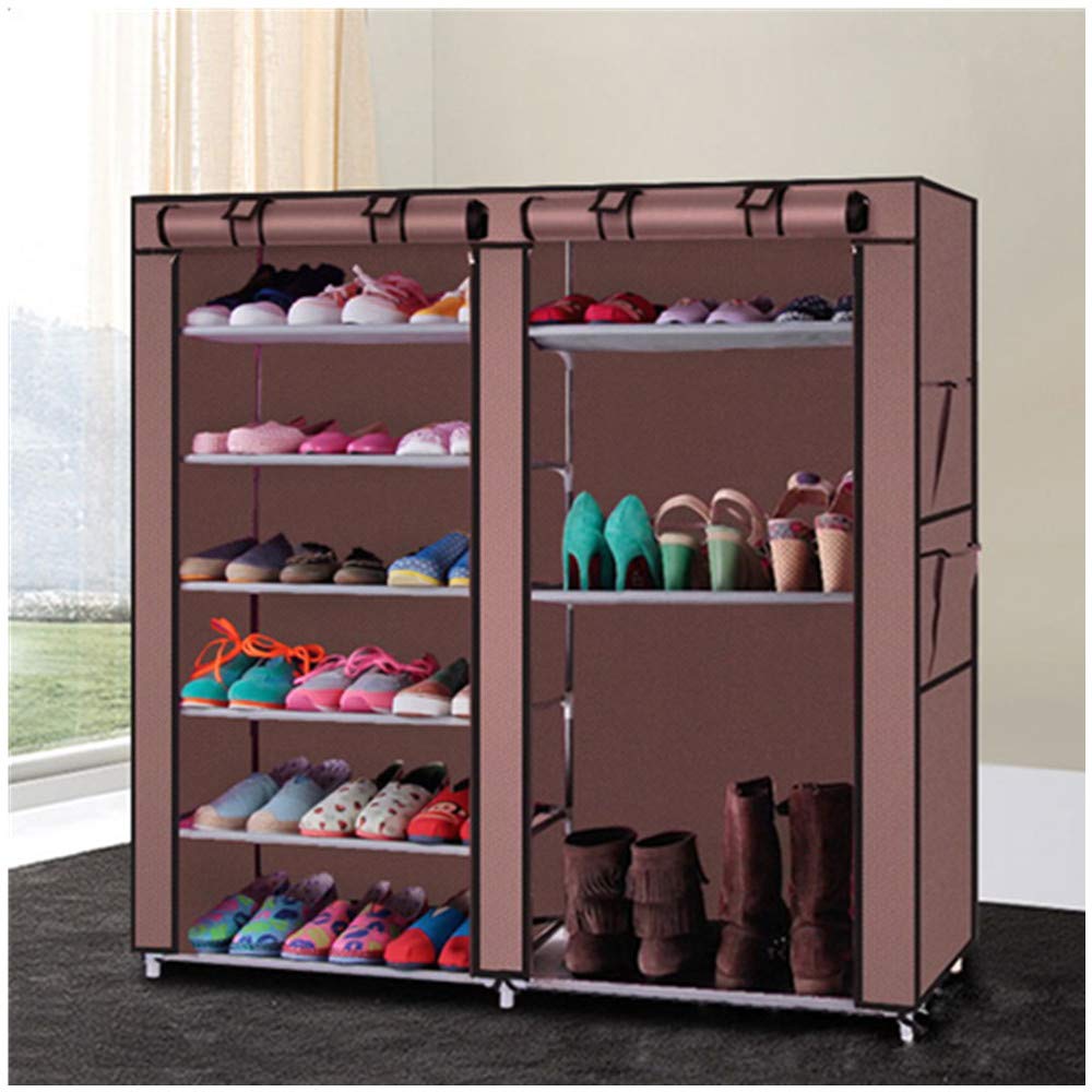 9-Tier Stackable Shoe Rack Organizer with Non-Woven Fabric Cover - Double Row Shoe Storage Cabinet for Entryway, Closet & Bedroom Organization (Coffee Brown)
