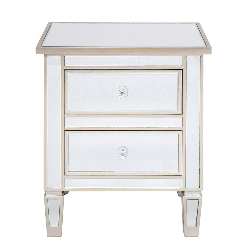 Mirror Finished 2 Drawer Nightstand - Silver & Rose Gold Bedside Table with Storage | Perfect for Bedroom, Living Room & Small Spaces