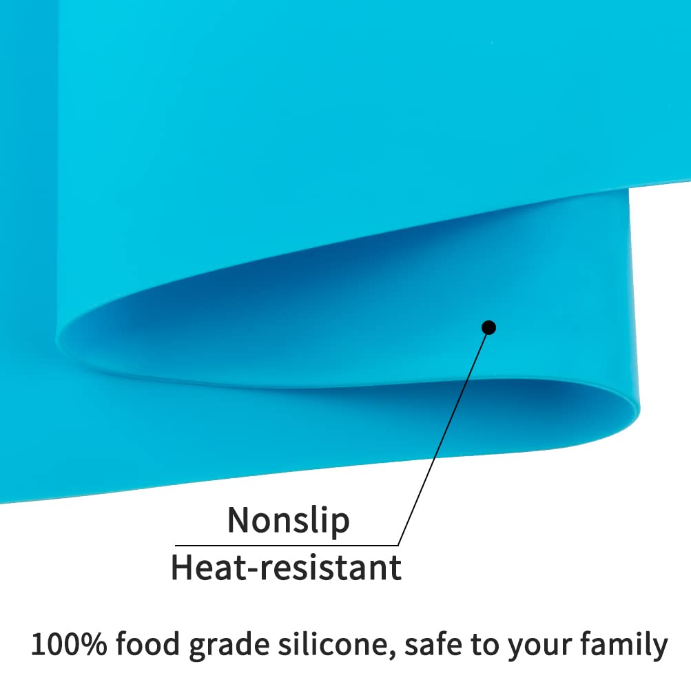 2 Pack Extra Large Silicone Mats for Crafts & Baking - Heat Resistant, Non-Slip Kitchen Countertop Protector & Dough Rolling Pad - Reusable, Dishwasher Safe (Blue & Green, 23.6