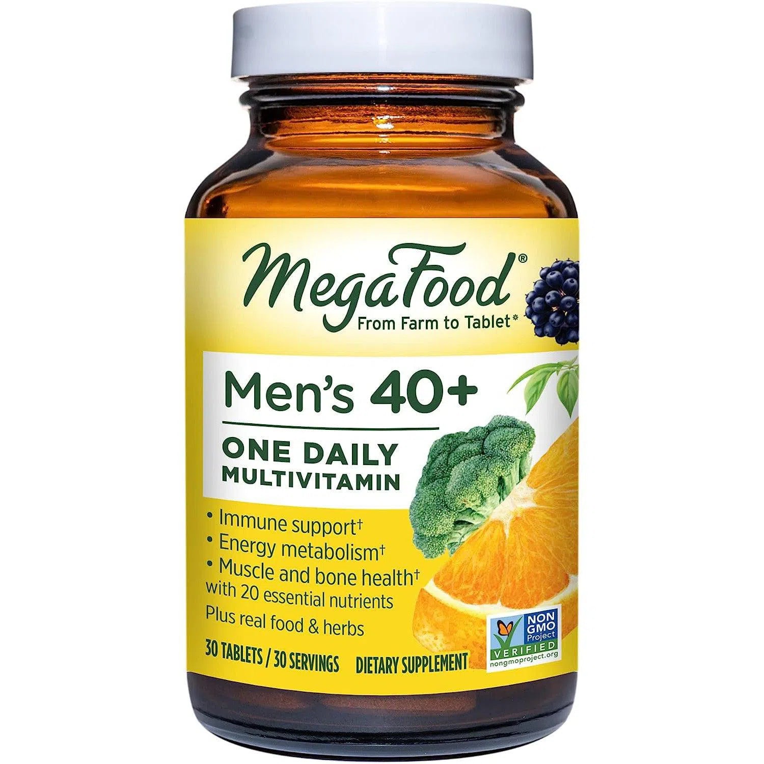 MegaFood Men's 40+ One Daily Multivitamin Supplement - Support Energy, Immunity & Heart Health for Active Men Over 40 | Daily Nutrition for Workout, Office & Family Life