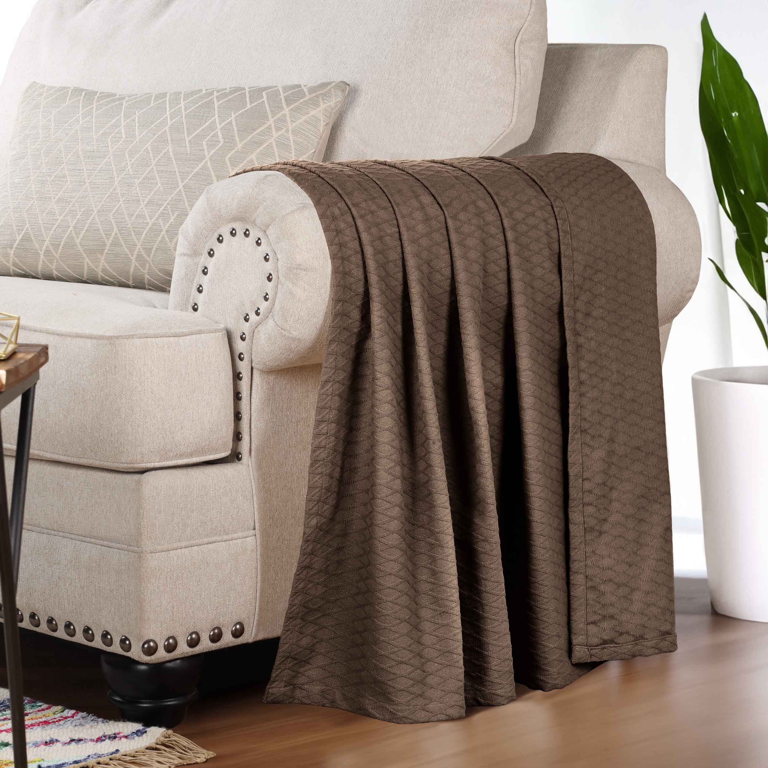 Premium Cotton All-Season Diamond Pattern Bed Blanket & Sofa Throw - Soft Cozy Blanket for Bedroom, Living Room, Travel and Gift Giving