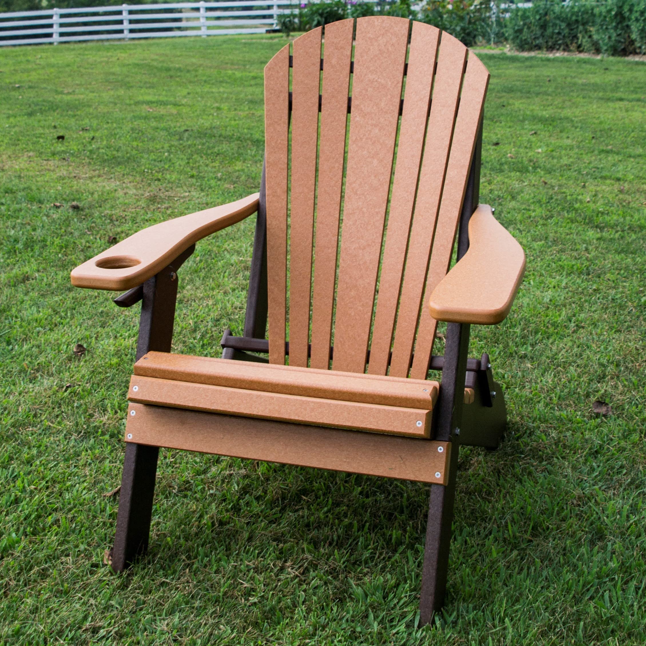 Poly Folding Adirondack Chair - Lightweight & Durable Outdoor Furniture for Patio, Garden, Poolside & Camping - Cedar & Tudor Brown Finish - Furniture Barn USA