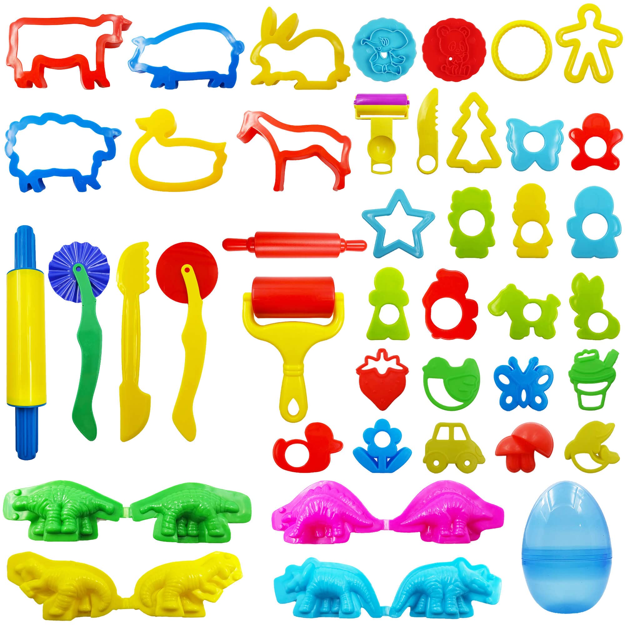 44-Piece Kids Dough Tools Set with Plastic Animal Molds & Rolling Pins - Creative Play Dough Cutting Kit for Baking Pretend Play, Arts & Crafts, Sensory Activities (Ages 3+)