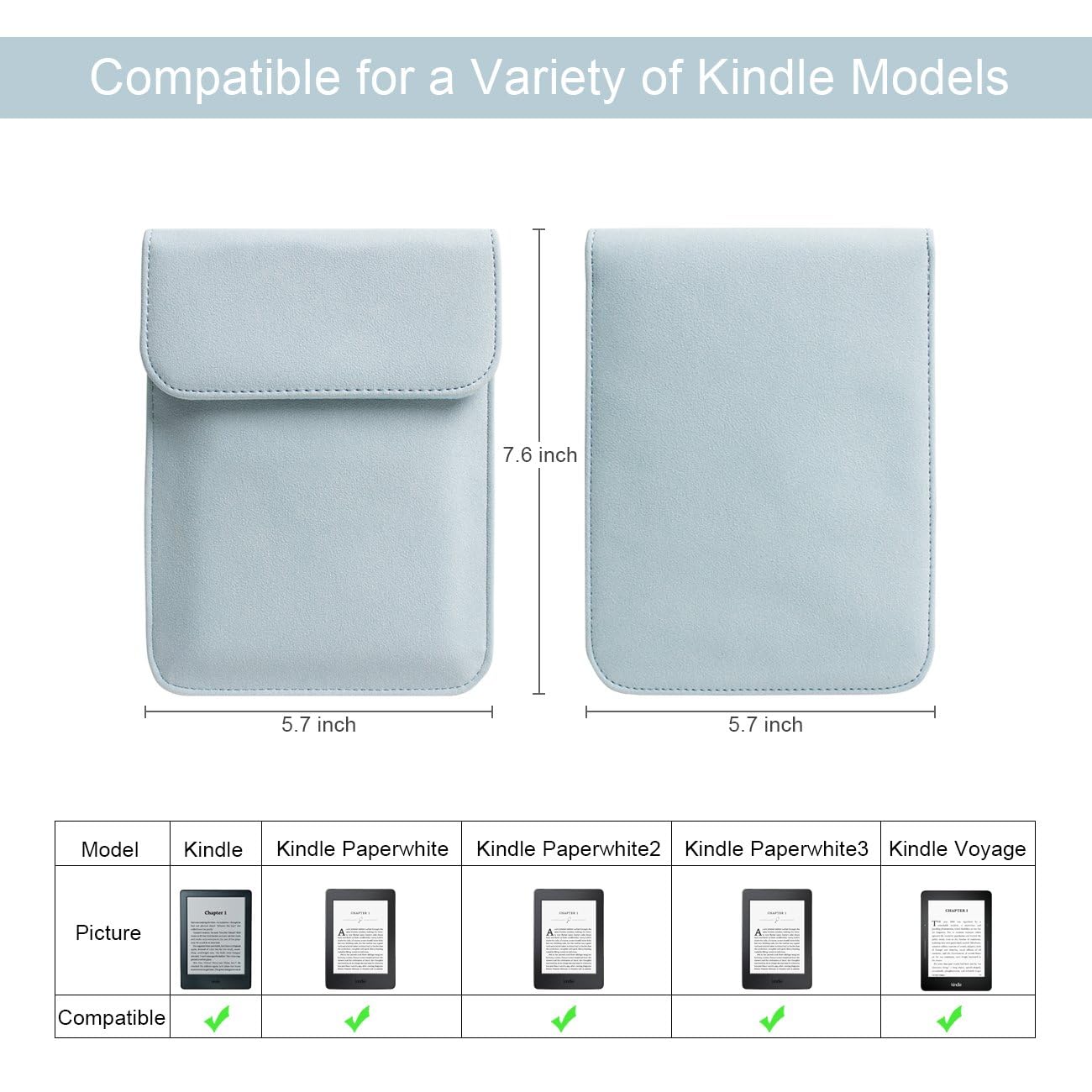 Premium PU Leather Kindle Sleeve Case Cover - Compatible with Kindle 2022/2019/Paperwhite/Voyage/8th Gen (6 Inch) - Protective Pouch Bag with Soft Lining - Perfect for Travel, Office & Daily Reading Protection