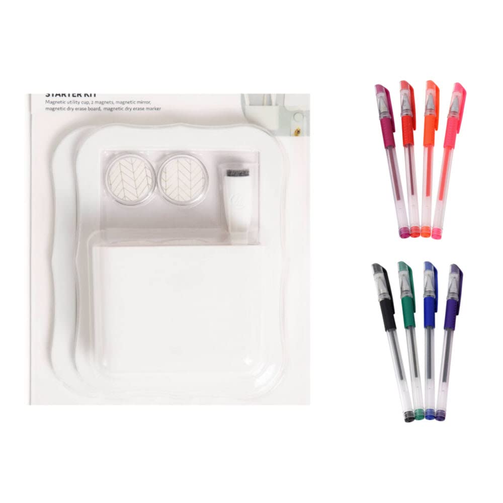 13-Piece Magnetic Locker Organizer Kit with Whiteboard, Mirror, Magnets, Pencil Cup & Gel Pens - Perfect for School, Office & Dorm Organization (White)