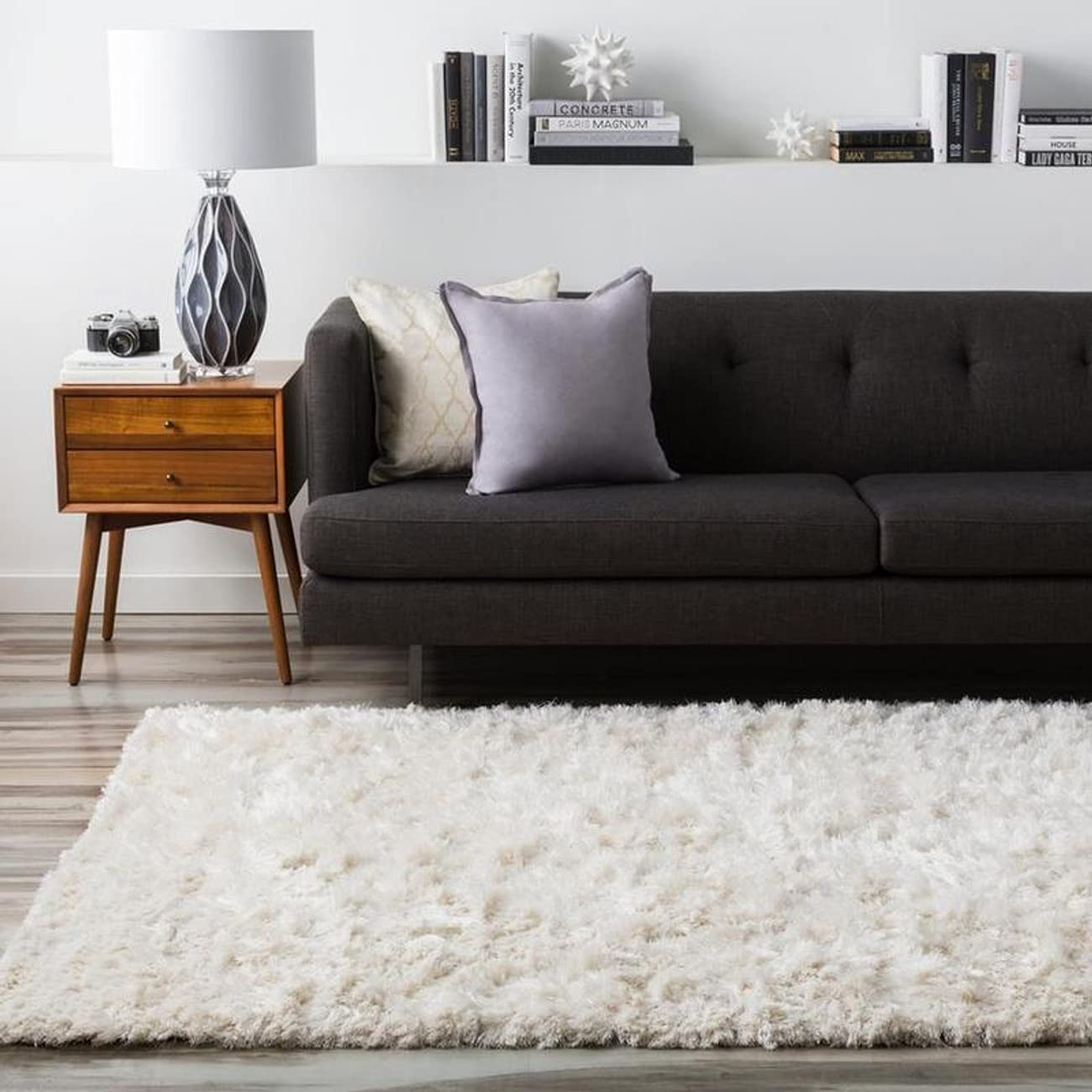 Mark&Day 8x10 Harriet Shag Cream Area Rug - Soft Plush Carpet for Living Room, Bedroom, Kitchen - White, Blue, Black (8' x 10'6