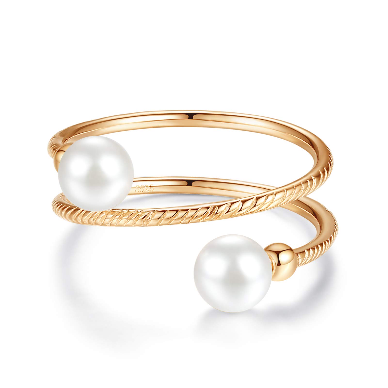 VIKI LYNN 925 Sterling Silver Helix Stacking Rings with Shell Pearl Spiral Rings for Women - Elegant Jewelry Gift for Her, Perfect for Everyday Wear, Parties & Special Occasions