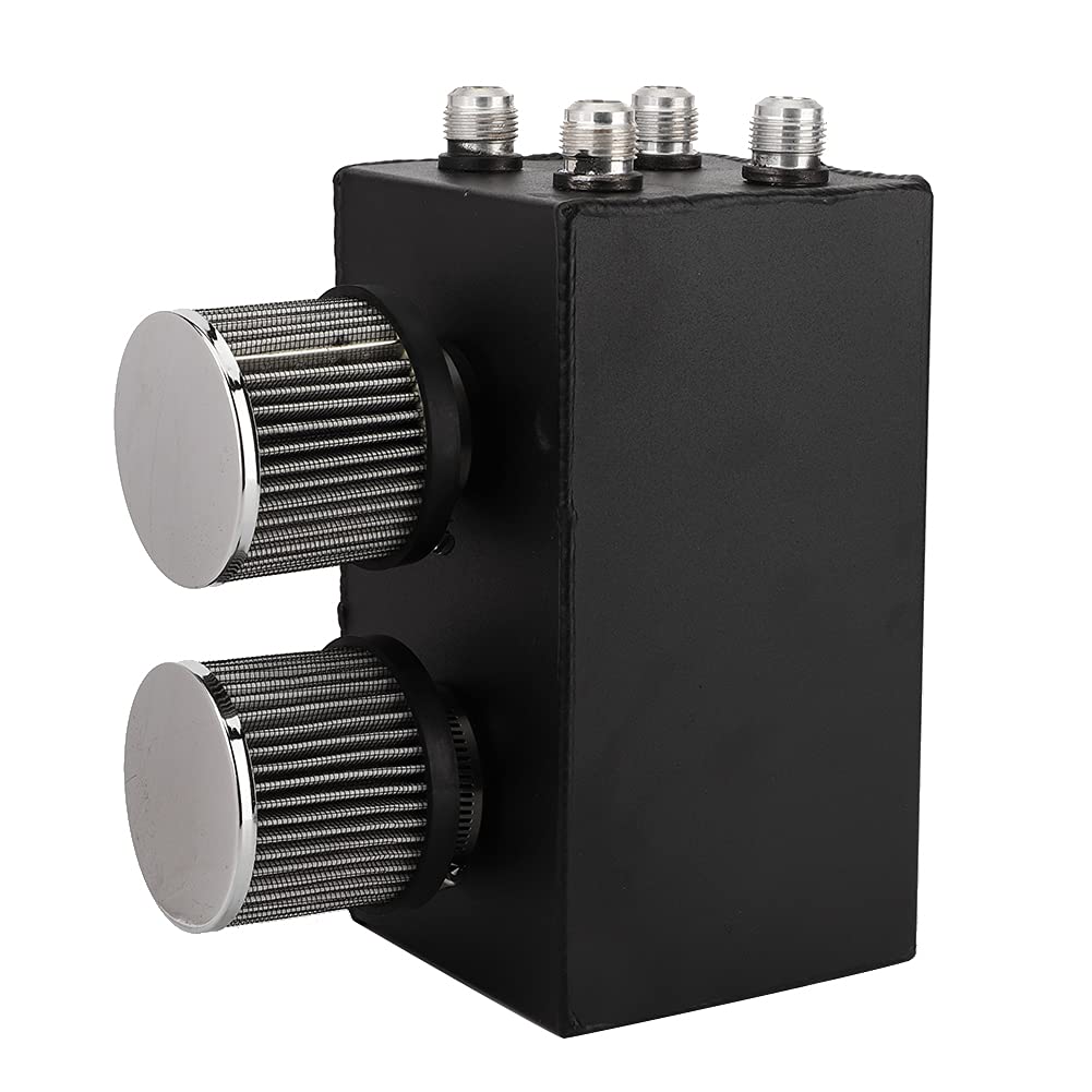 Universal Black 4 Port Oil Catch Can Kit - Aluminum Alloy Breather Box & Fuel Surge Tank for Car Modification - High Performance Oil Separator & Reservoir - Perfect for Racing, Off-Road & Engine Protection