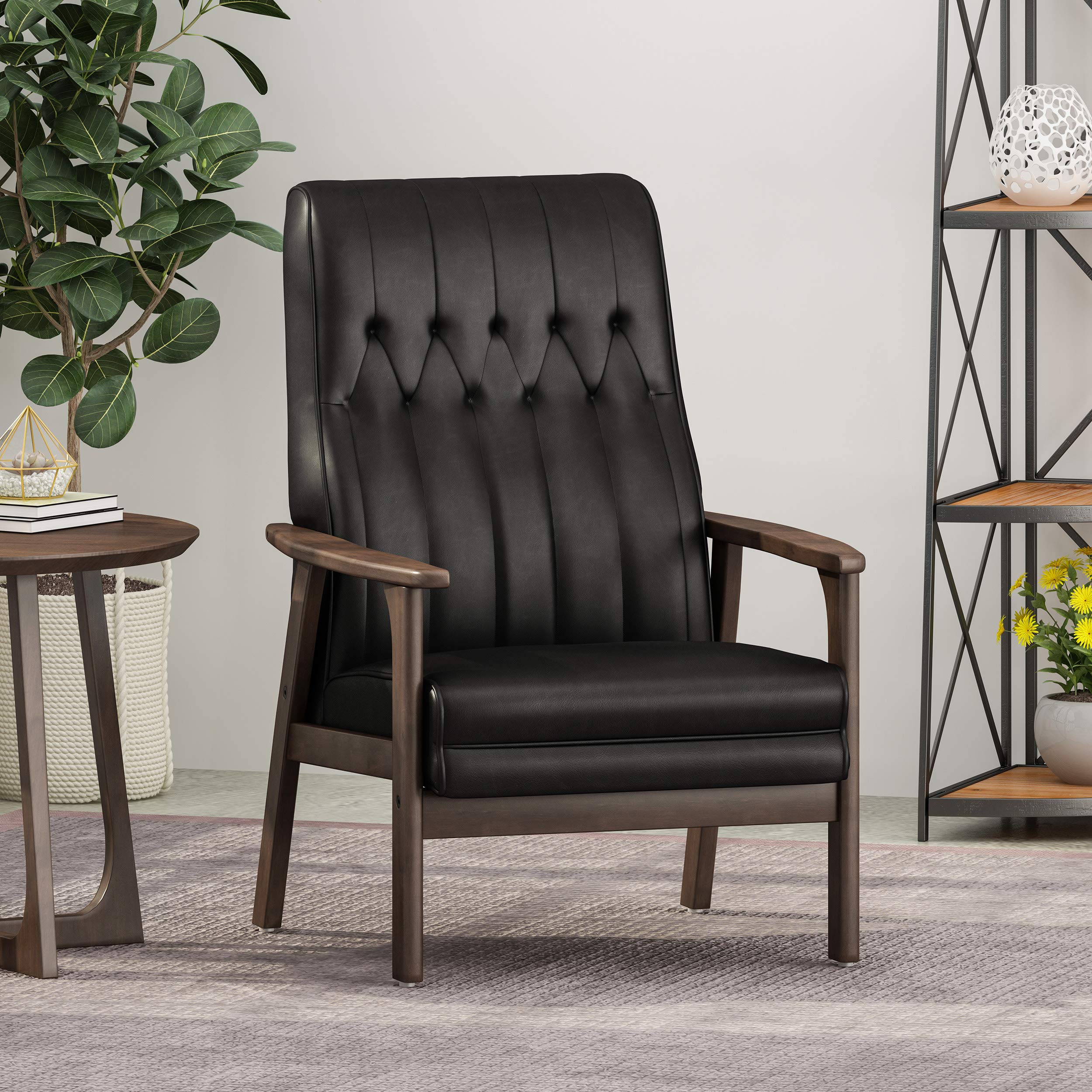 Christopher Knight Home Judy Accent Chair in Matte Black & Walnut - Stylish Modern Living Room Seating for Home Office or Lounge