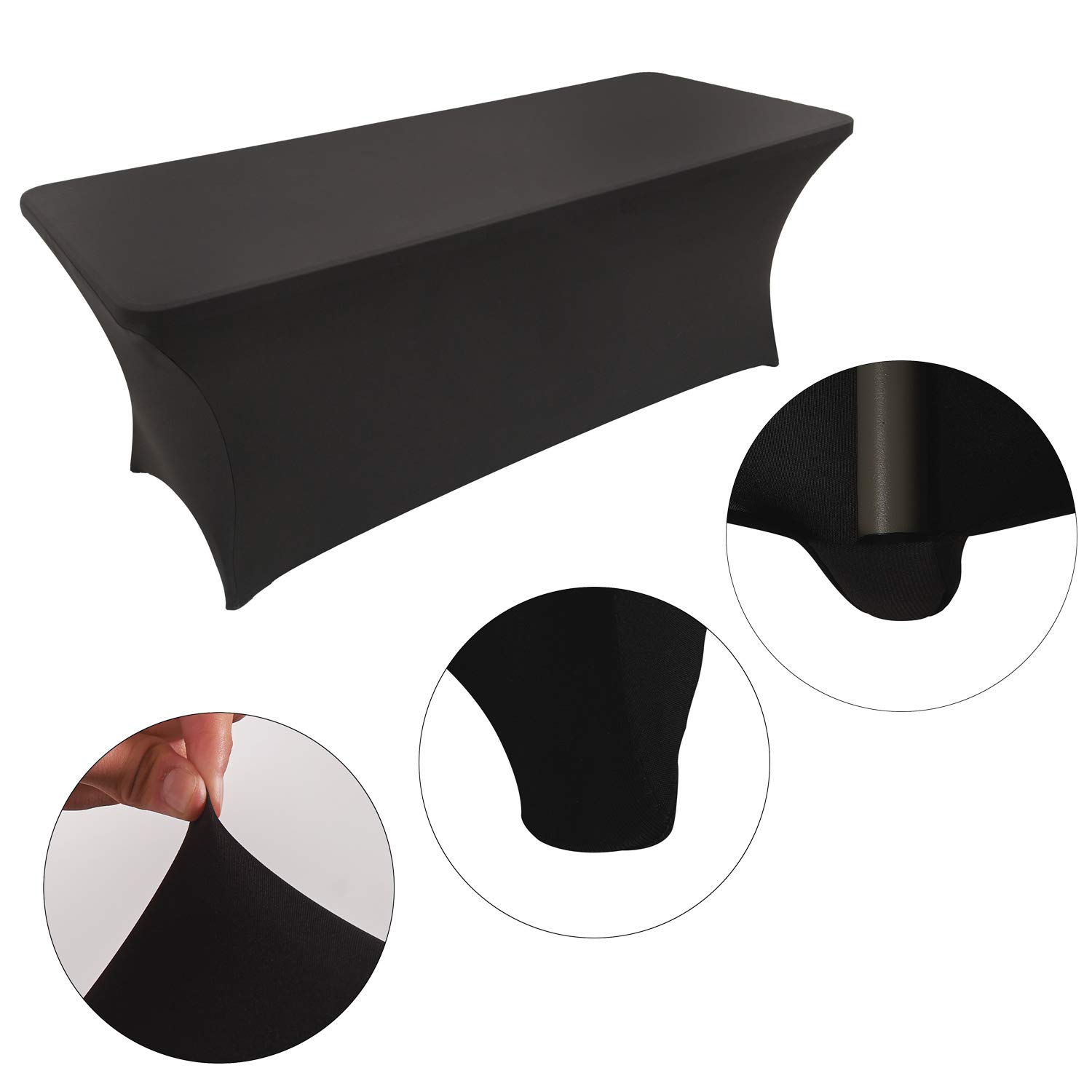 4 Pack Stretch Fitted Table Covers for 6 Foot Folding Tables - Elastic Spandex Rectangular Tablecloths for Trade Shows, Parties & Events (6FT Open Back, Black) - Perfect for Banquets, Exhibitions & Home Decor