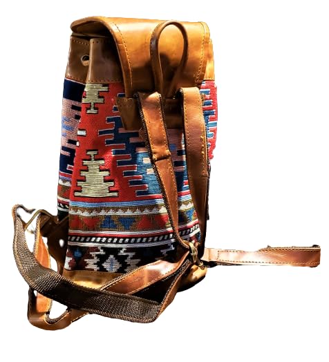 Handmade Leather & Jacquard Backpack Purse for Women - Stylish Laptop Bag for Work, Travel & College | Durable Designer Shoulder Bag