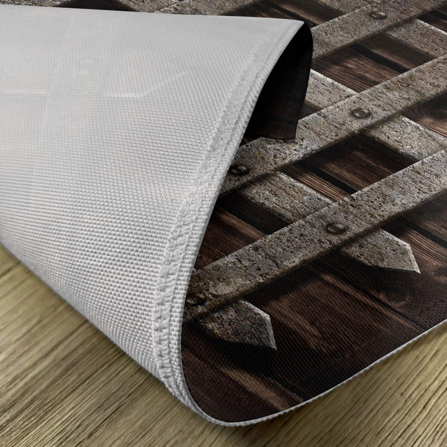 Lunarable Medieval Place Mats Set of 4 - Wooden Castle Wall & Gate Greek Style Mid-Century Art Print - Washable Fabric Dining Table Mats - Standard Size Dimgrey - Perfect for Medieval Theme Dinners & Greek Decor