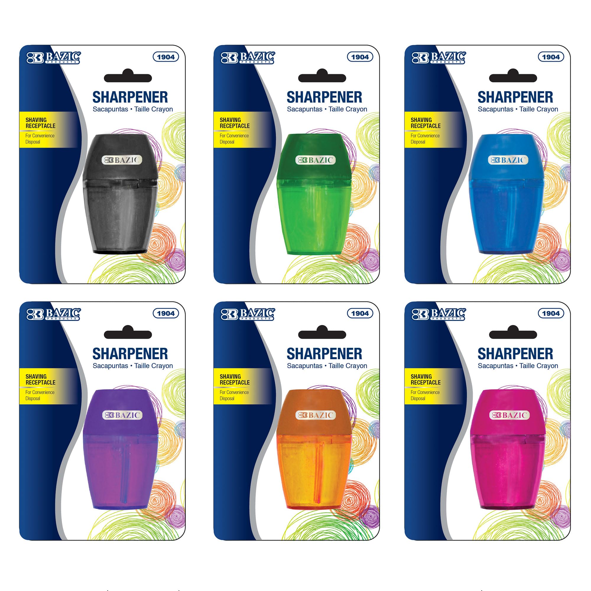 BAZIC Single Hole Pencil Sharpener with Receptacle - Standard Size for Pencils & Crayons - 144-Pack Bulk Classroom Supplies - Perfect for School, Office, and Art Projects