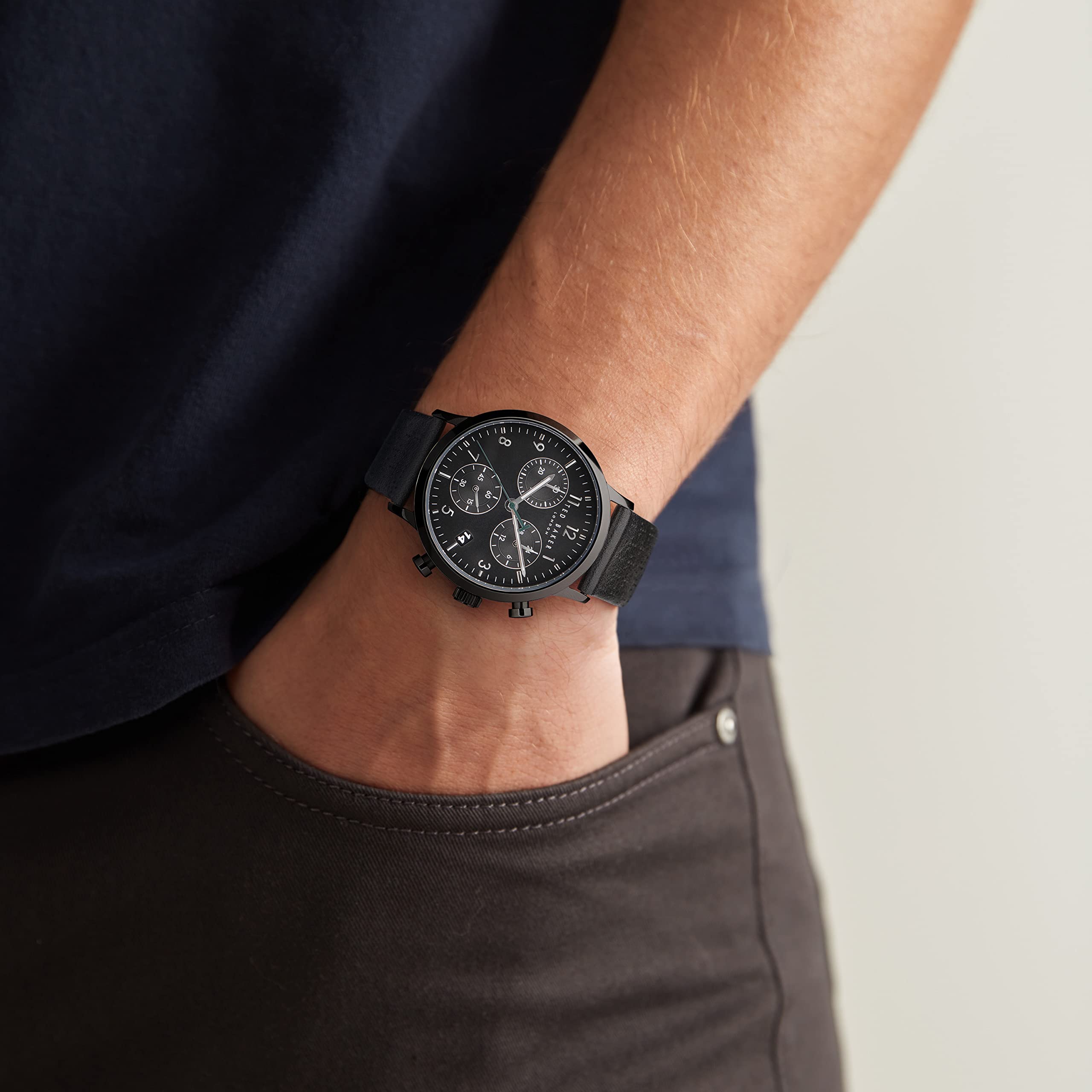 Ted Baker Men's Black Eco-Leather Strap Watch BKPCSS3029I - Stylish Analog Quartz Wristwatch for Business, Casual & Formal Occasions