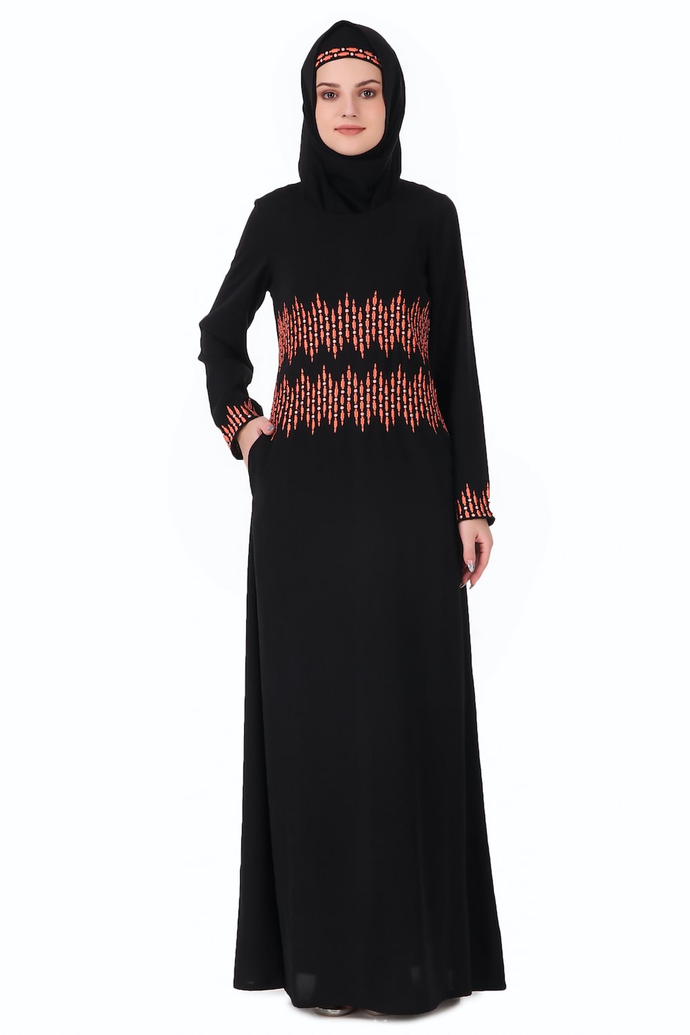 Elegant Graphic Stripe Embroidered A-Line Abaya Dress for Women - Perfect for Ramadan, Eid, Prayer & Special Occasions