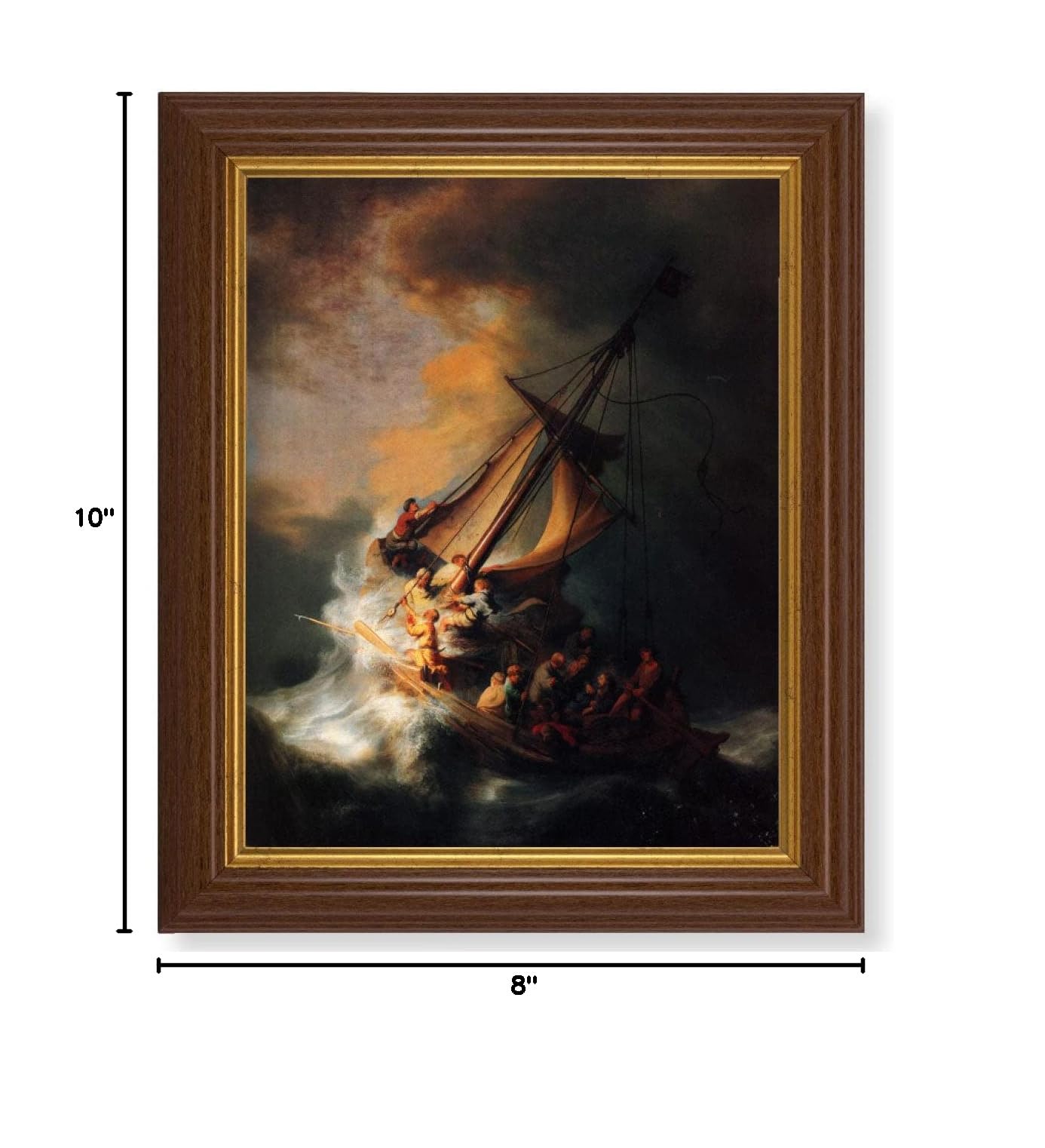 The Storm on the Sea of Galilee Framed Wall Art - Large Traditional Dark Walnut Fluted Frame with Gold Beaded Edge - Perfect for Living Room, Bedroom, or Office Decor