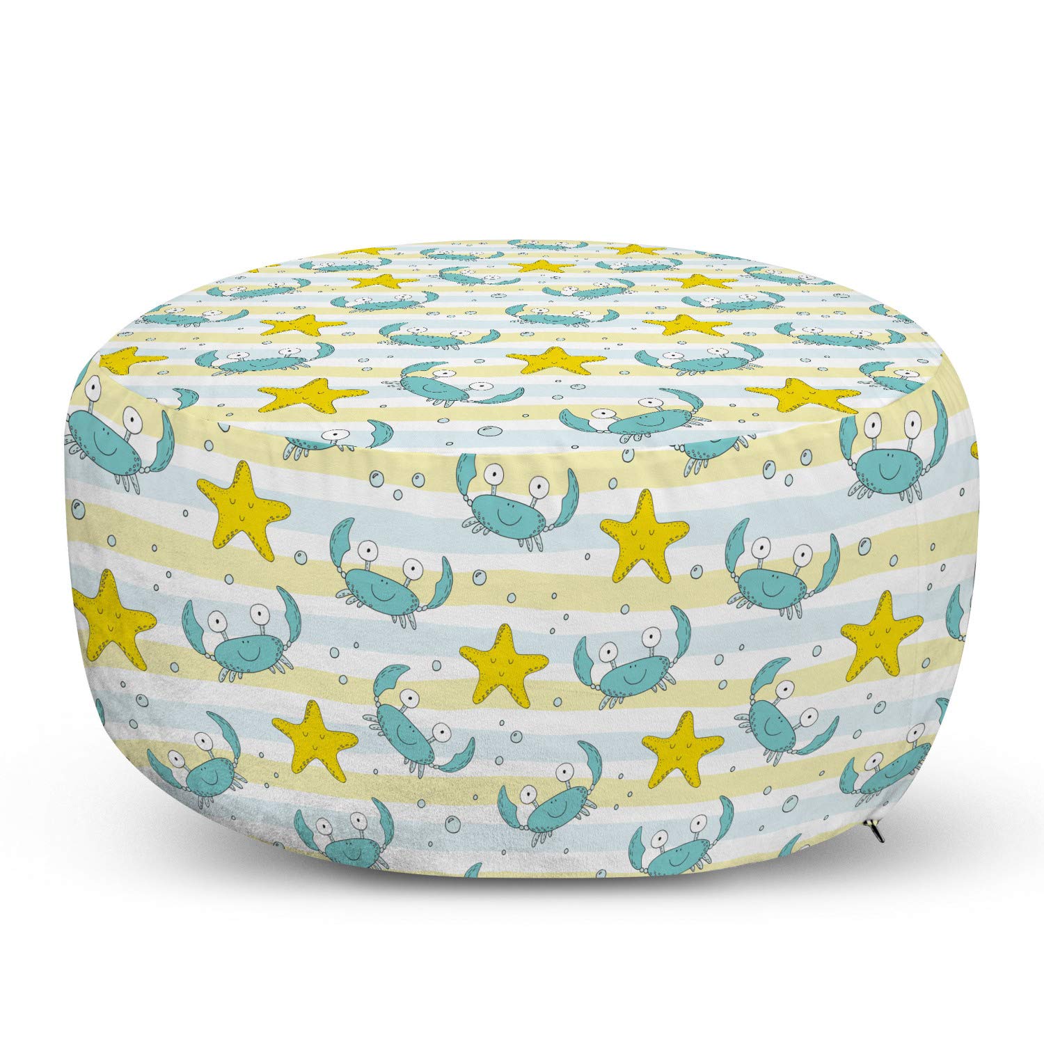 Ambesonne Marine Ottoman Pouf - Ocean Theme with Crabs, Starfish, Bubbles & Lines - Soft Decorative Foot Rest with Removable Cover - Perfect for Living Room, Bedroom & Nursery - Yellow Seafoam Color - Cozy Home Decor & Extra Seating Solution