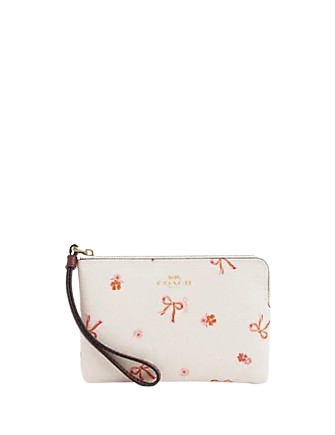Coach Corner Zip Wristlet with Bow Print - Stylish Crossbody Bag for Women | Perfect for Everyday Use, Travel & Shopping