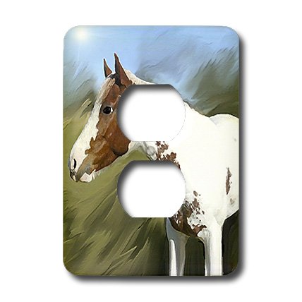 3D Rose Paint Horse 2 Plug Outlet Cover - Decorative Wall Plate for Home & Office - Perfect for Living Room, Bedroom, or Nursery Decor
