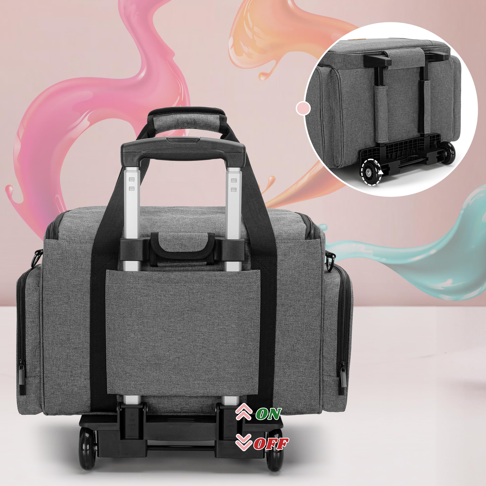 Luxja Portable Nail Polish Organizer Bag with Wheels - Holds 90 Bottles & Nail Lamp, Detachable Trolley Storage Case for Salon & Home Use (Grey) | Perfect for Professional Nail Technicians & DIY Manicures