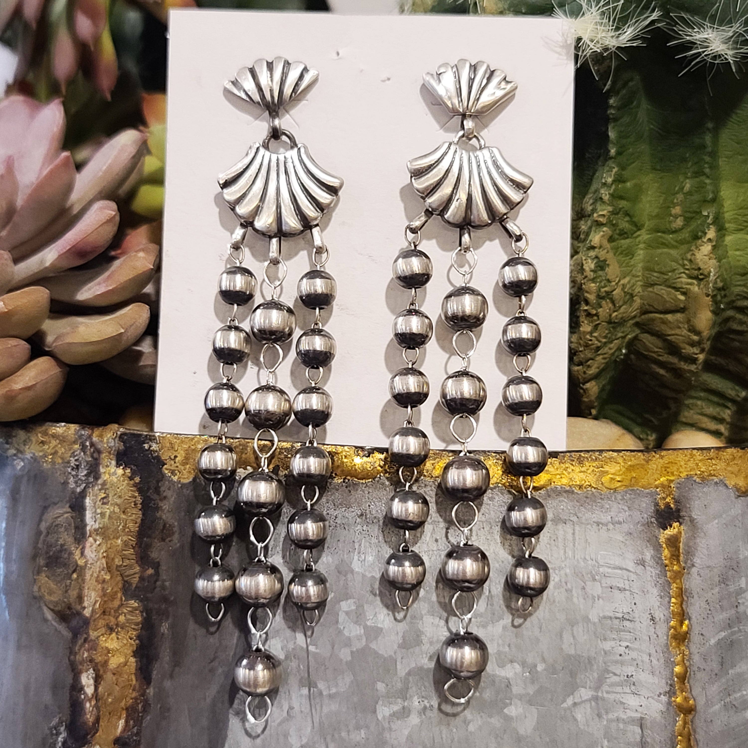 Al Zuni Global Jewelry - 3 Strand Pearl Earrings with Sterling Silver Hooks (Zu103E) | Handmade Native American Jewelry for Women | Perfect for Weddings, Parties & Special Occasions