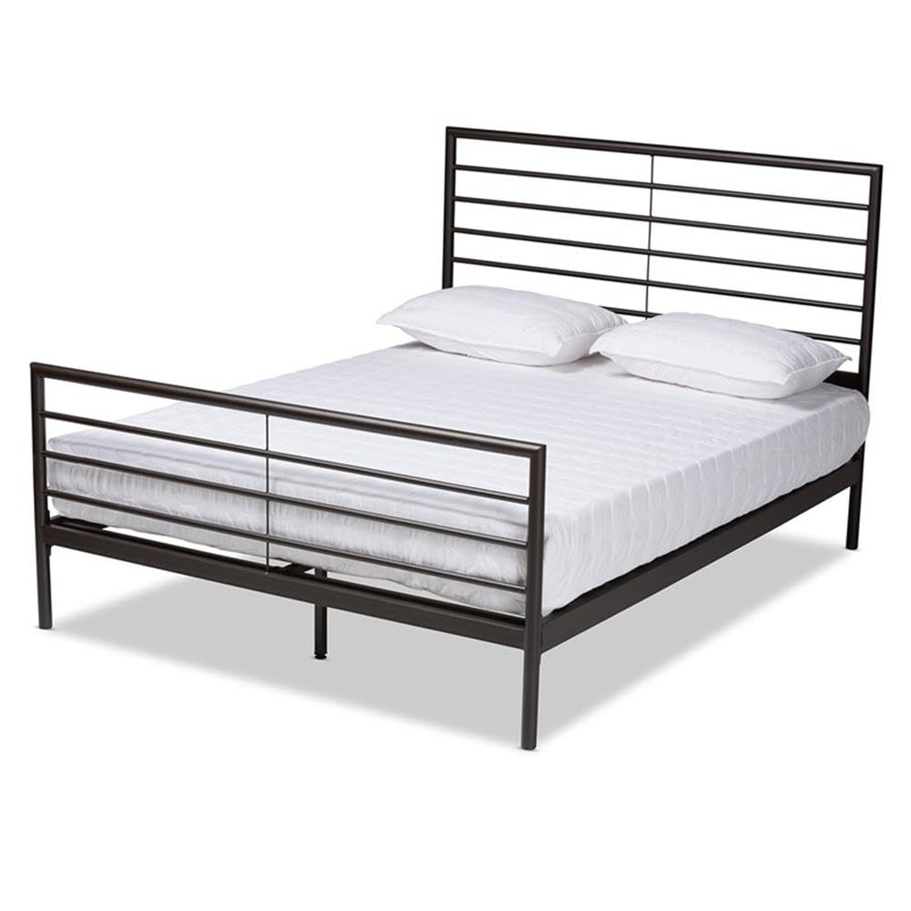 Industrial Black Metal Full Size Platform Bed Frame - Modern Minimalist Studio Alva Design for Bedroom, Guest Room & Dormitory