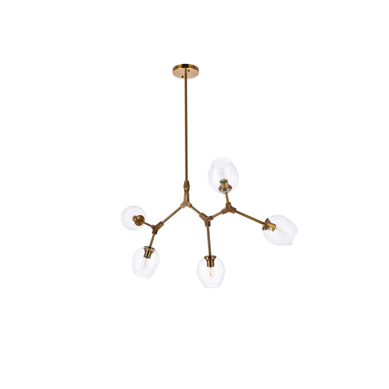 Modern 5-Light Brass Chandelier for Indoor Home Decor - Elegant Dining Room & Living Room Ceiling Lighting Fixture