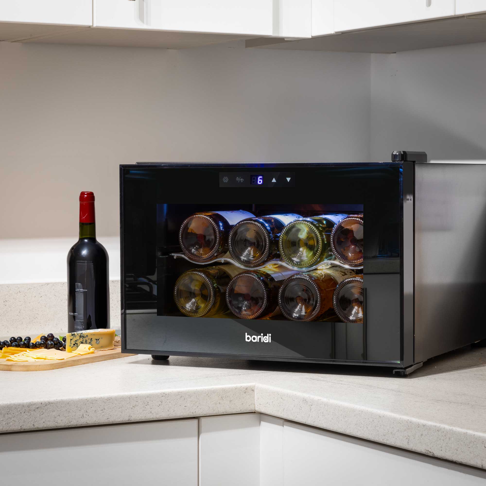 Baridi 8 Bottle Thermoelectric Wine Cooler - Adjustable Temperature 5-18°C, Touch Control, Compact Tabletop Design - Perfect for Home, Office, or Restaurant Wine Storage