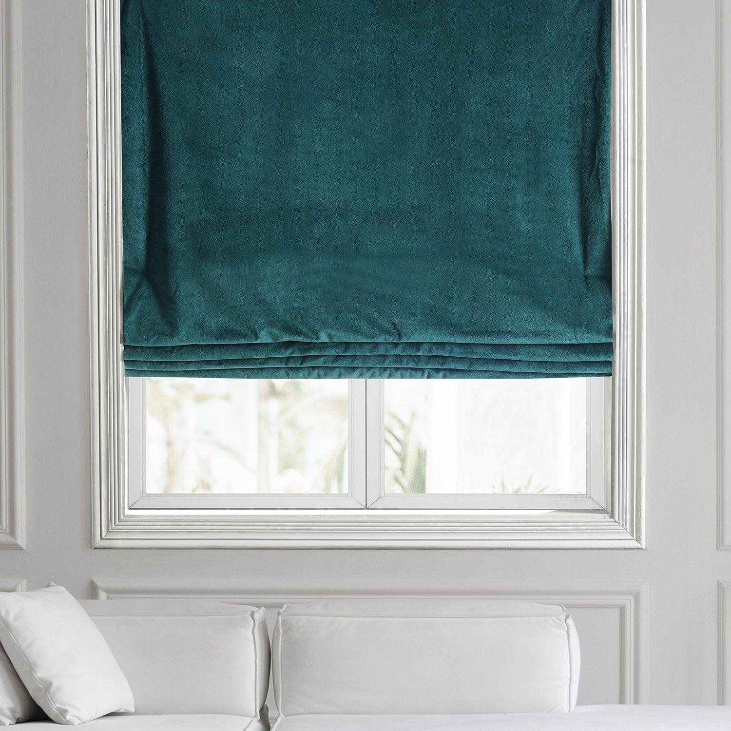 Everglade Teal Signature Velvet Roman Shade - Premium Blackout Window Treatment for Bedroom & Living Room - Elegant Home Decor with Light Filtering & Privacy Protection