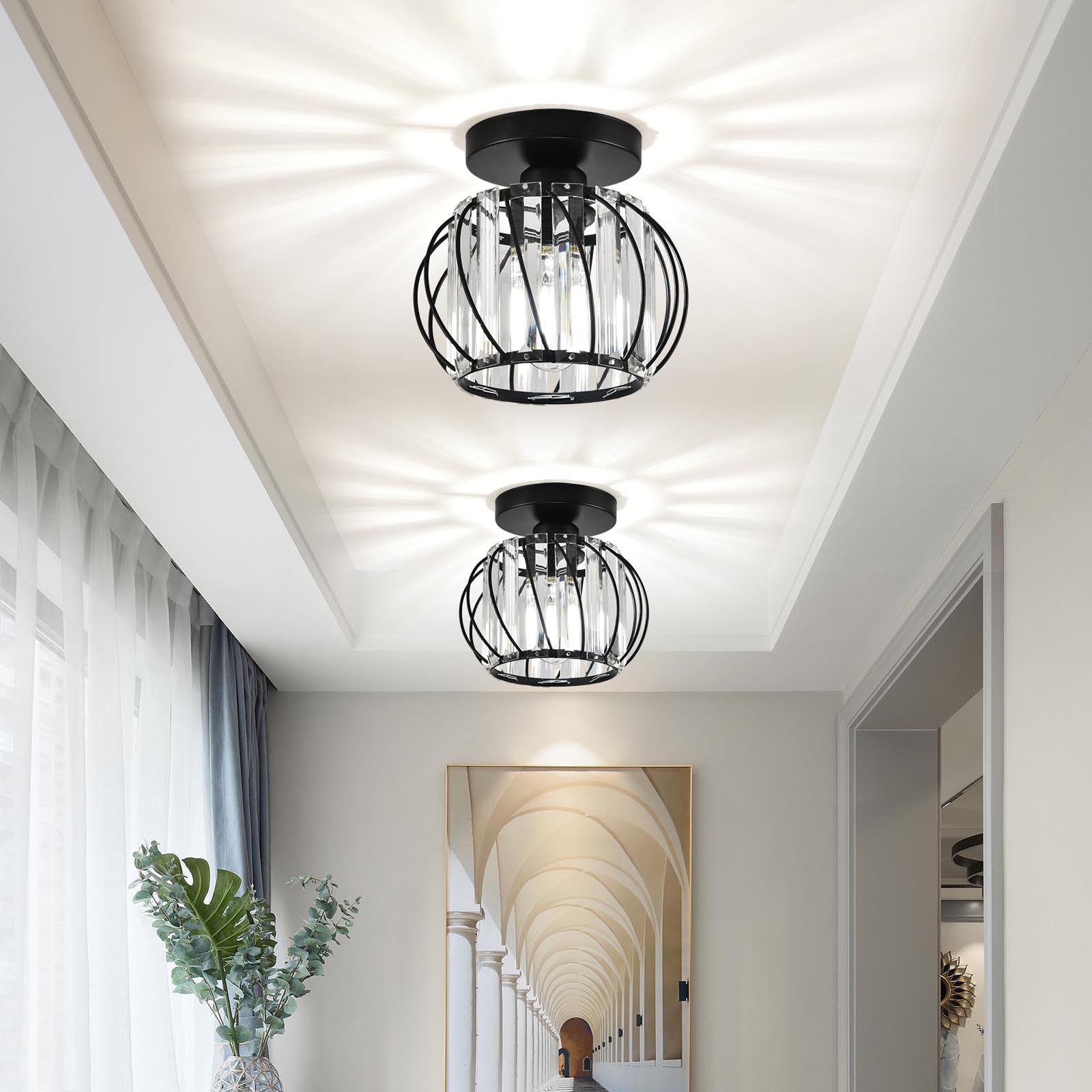 Black Crystal Chandelier Ceiling Light - Modern Elegant Lighting Fixture for Kitchen, Dining Room, Living Room, Hallway, Entryway, Balcony, Bar & Farmhouse Decor | Perfect for Home, Restaurant & Commercial Spaces