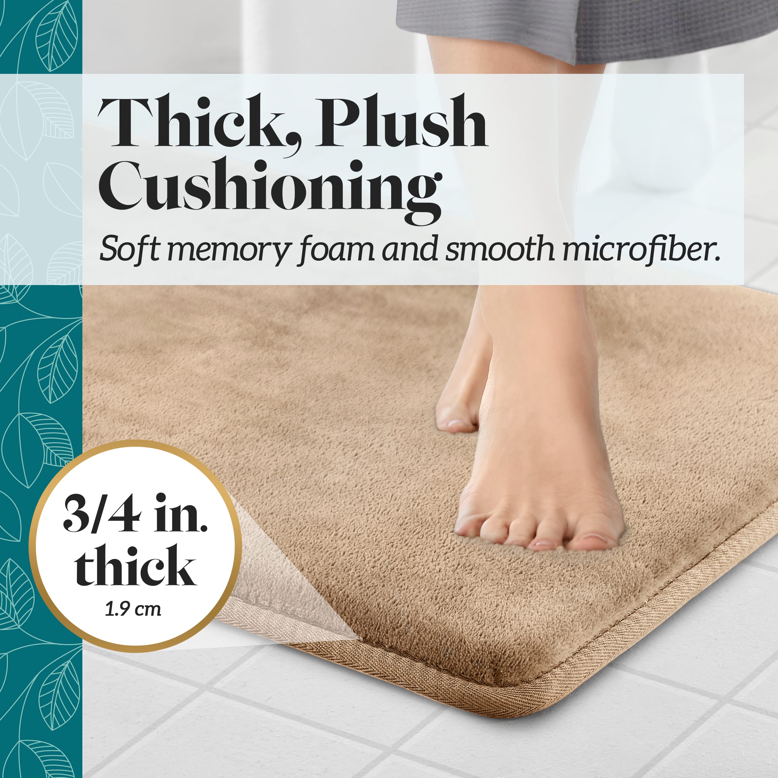 Genteele Memory Foam Bath Mat - Non Slip Absorbent Super Soft Velvet Bathroom Rug (22