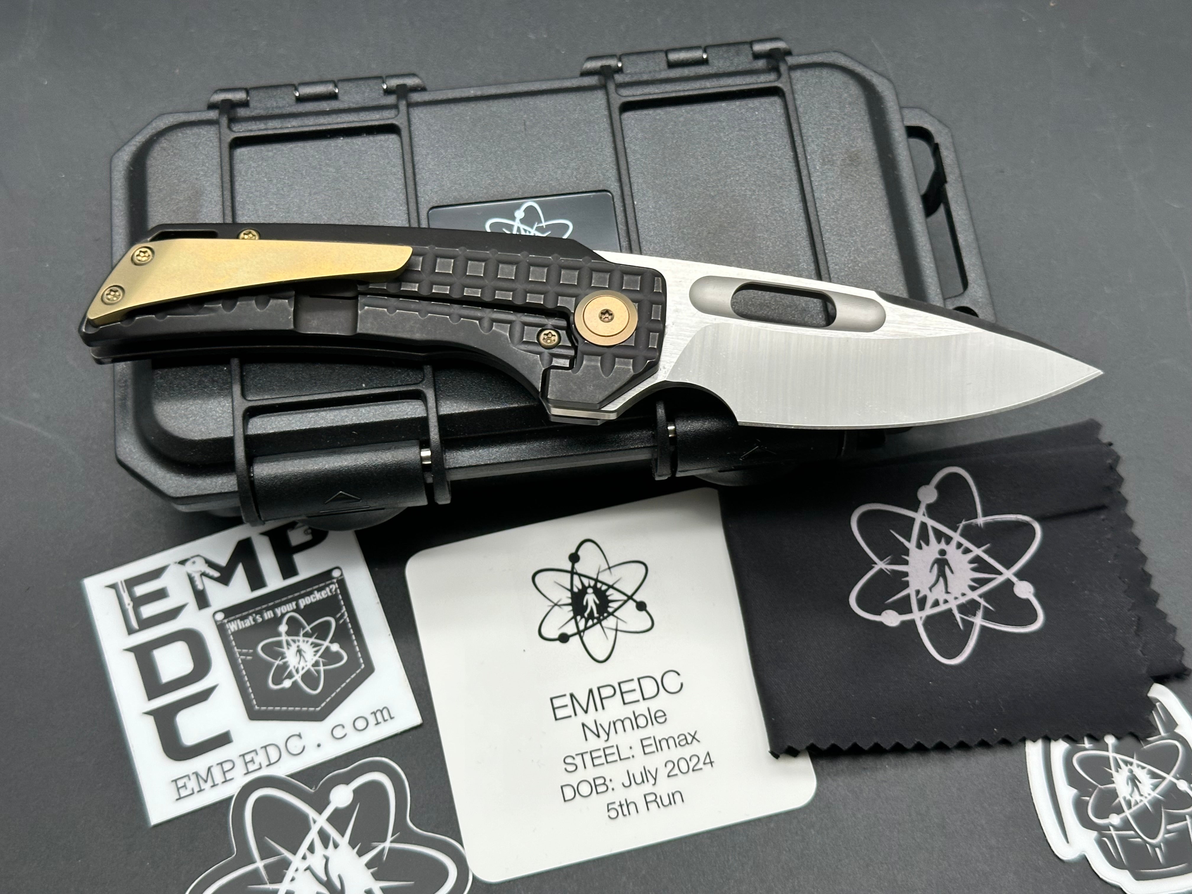 EMP EDC Nymble Folding Knife - Elmax Satin Blade with Blackwash Titanium Frag Handle - Tactical Pocket Knife for Outdoor, Camping & Everyday Carry (EDC)