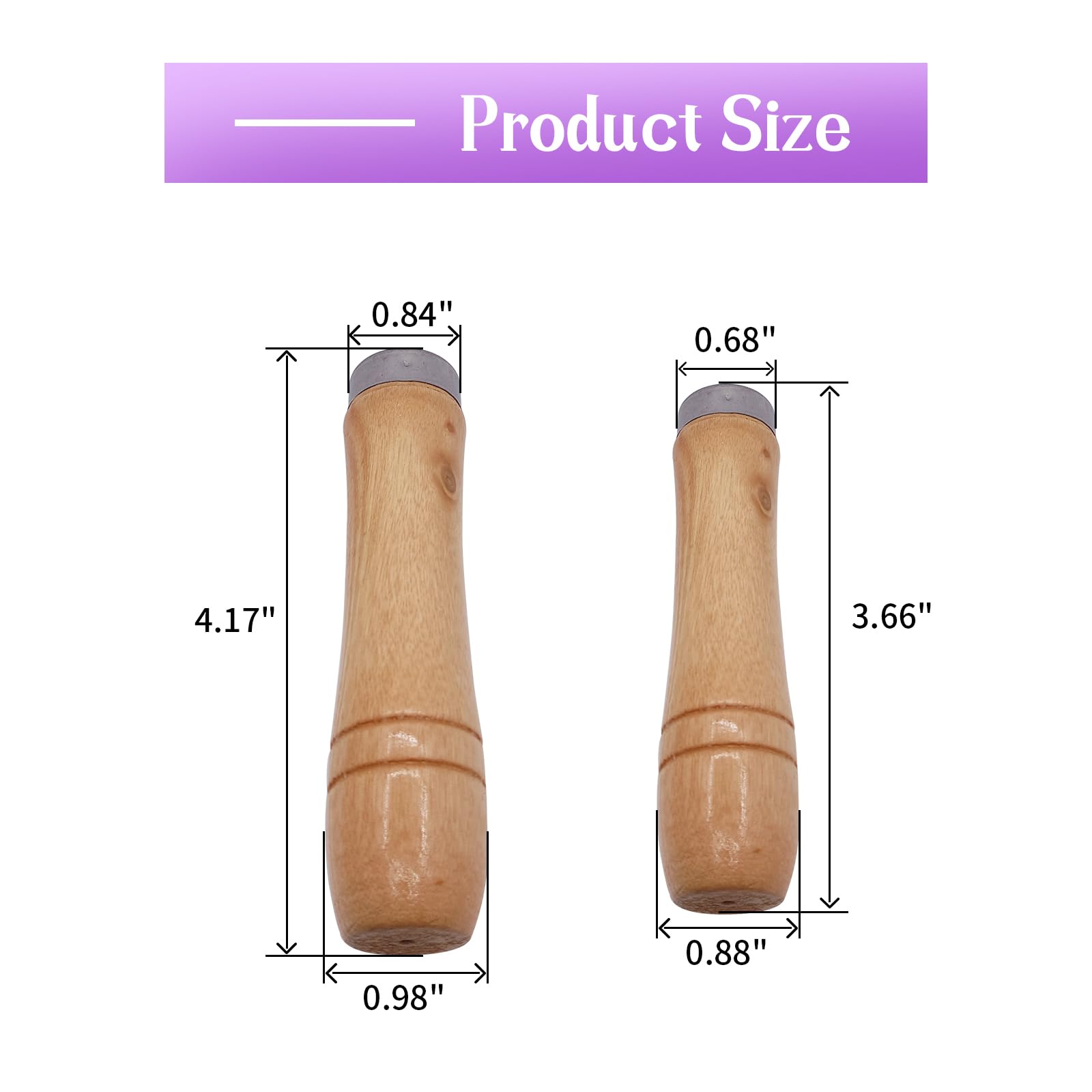4-Piece Wooden File Handle Set with Heavy-Duty Metal Collars - Compatible with 6
