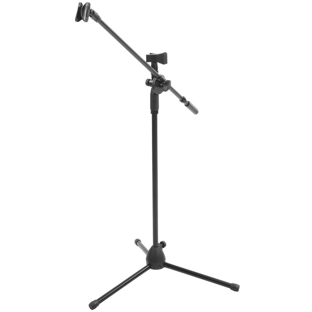 Professional Adjustable Black Metal Microphone Stand with Double Clips & 360° Rotating Arm - Floor Standing Mic Tripod for Singing, Recording Studio, Live Performances & Podcasting