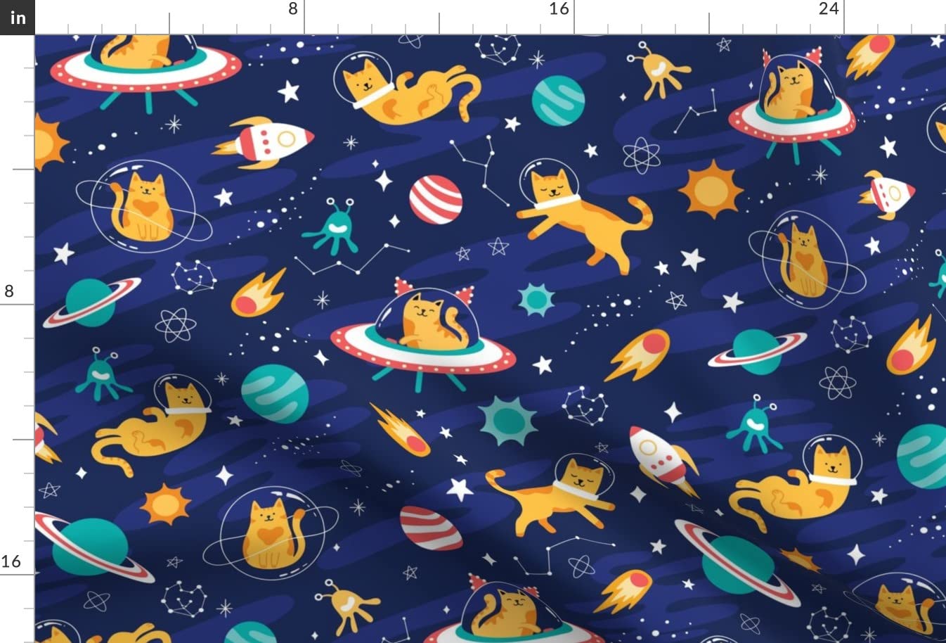 Space Cats & Planets Printed Satin Fabric - Fat Quarter for Sewing, Apparel, Blankets & Home Decor | DIY Fashion, Quilting & Craft Projects