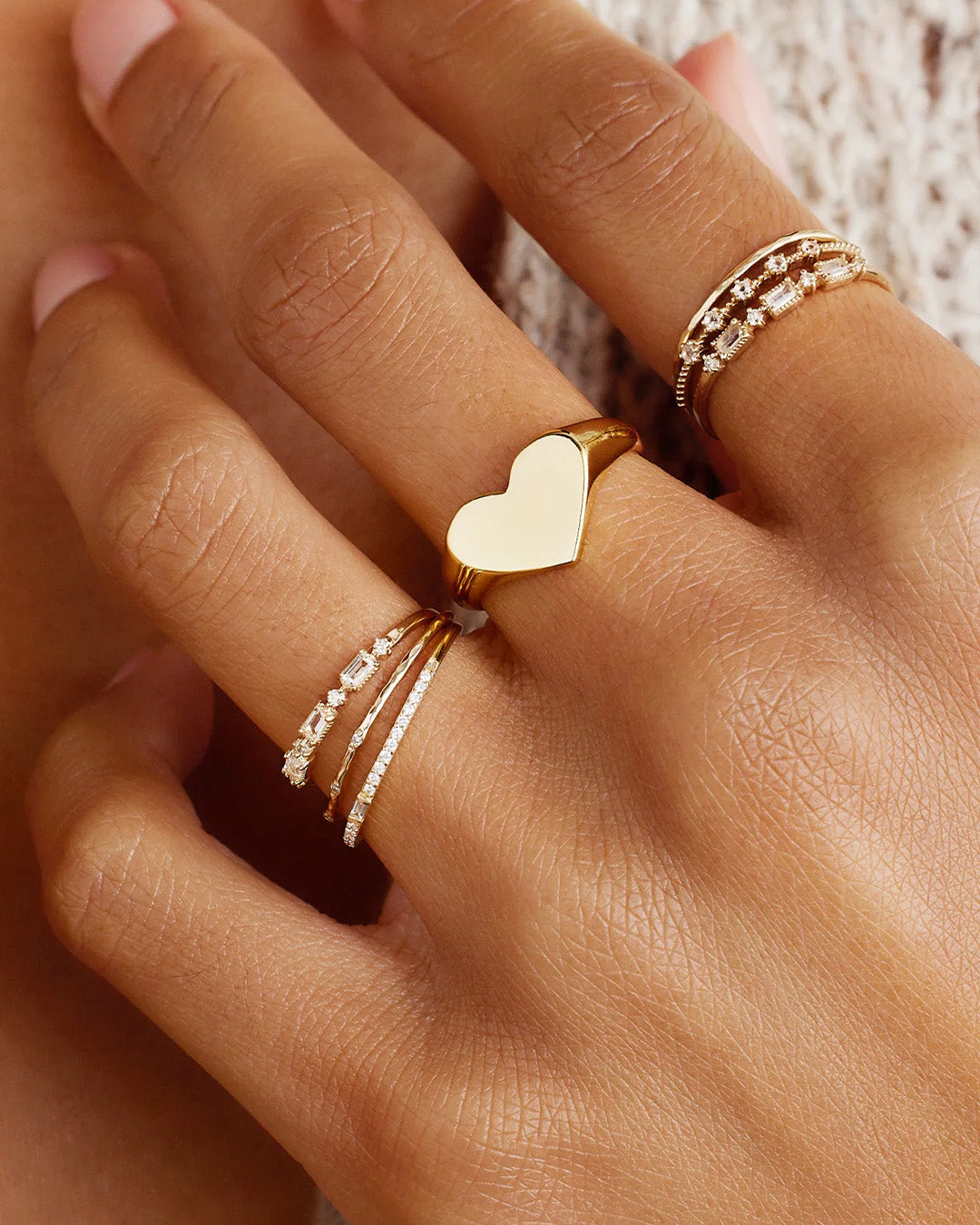 Louise Heart Signet Ring - Elegant Gold Plated Jewelry for Women, Vintage Style Pinky Ring - Perfect for Valentine's Day Gifts, Anniversary & Everyday Wear