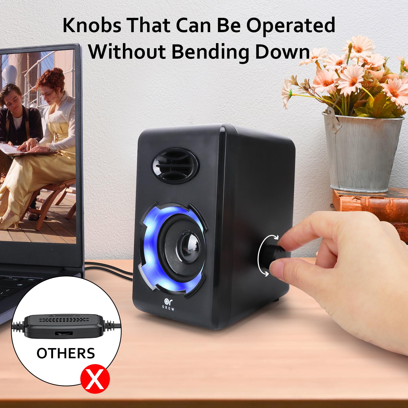 OROW RGB Gaming Computer Speakers with 6 Color Light Modes - USB Powered PC Speakers, Bluetooth 5.0 & 3.5mm AUX Connectivity for Desktop, Laptop, Monitor - Perfect for Gaming Setup, Home Office, and Entertainment (Black)