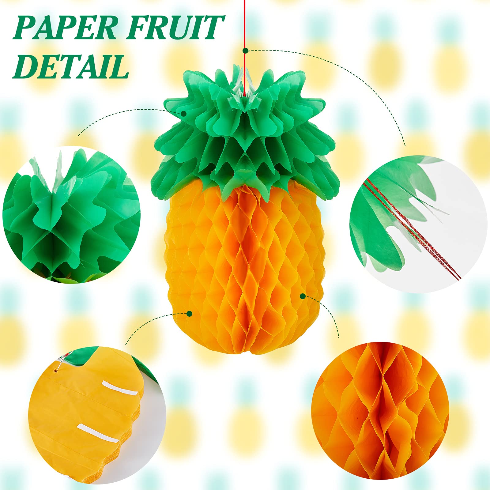 14-Piece Honeycomb Fruit Tissue Paper Decorations Set - Pineapple, Strawberry Party Decor for Birthday, Wedding, Baby Shower | Table Centerpieces & Hanging Decorations for Home, Party, Event Decoration