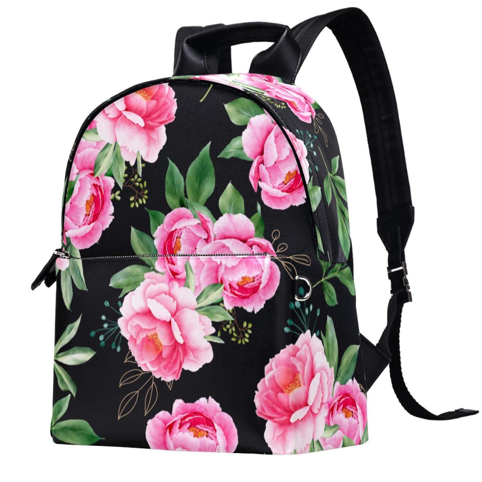 Vintage Peony Floral PU Leather Backpack for Women - 14.5 Inch Laptop Backpack, College School Bookbag for Work, Travel & Daily Commute