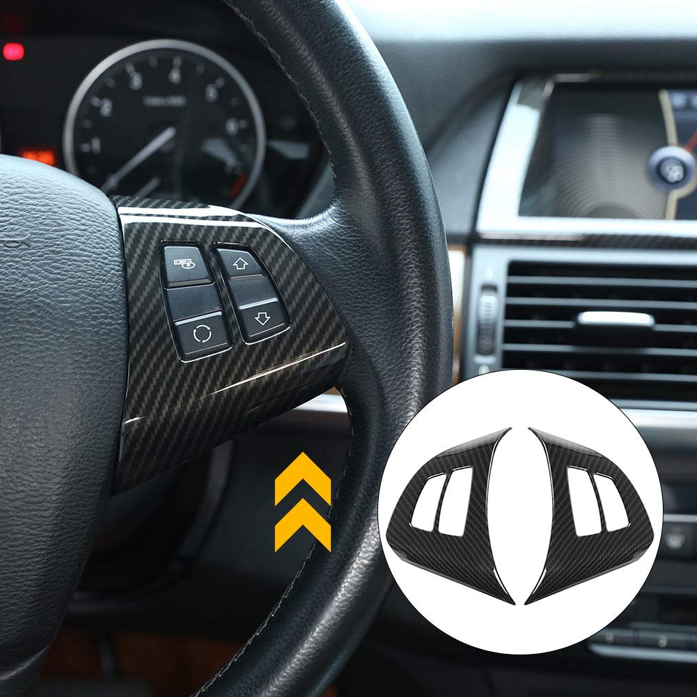 Premium Carbon Fiber Steering Wheel Button Frame Cover Trim - 2PCS Set for BMW X5 E70 (2008-2013) - Enhance Interior Style & Protect Buttons - Perfect for Car Enthusiasts & Luxury Vehicle Upgrades