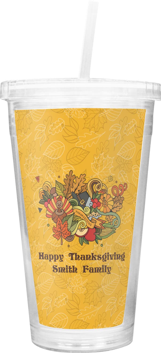 Custom Happy Thanksgiving Double Wall Insulated Tumbler with Straw & Lid - Perfect for Holiday Gifts, Office Parties & Family Gatherings