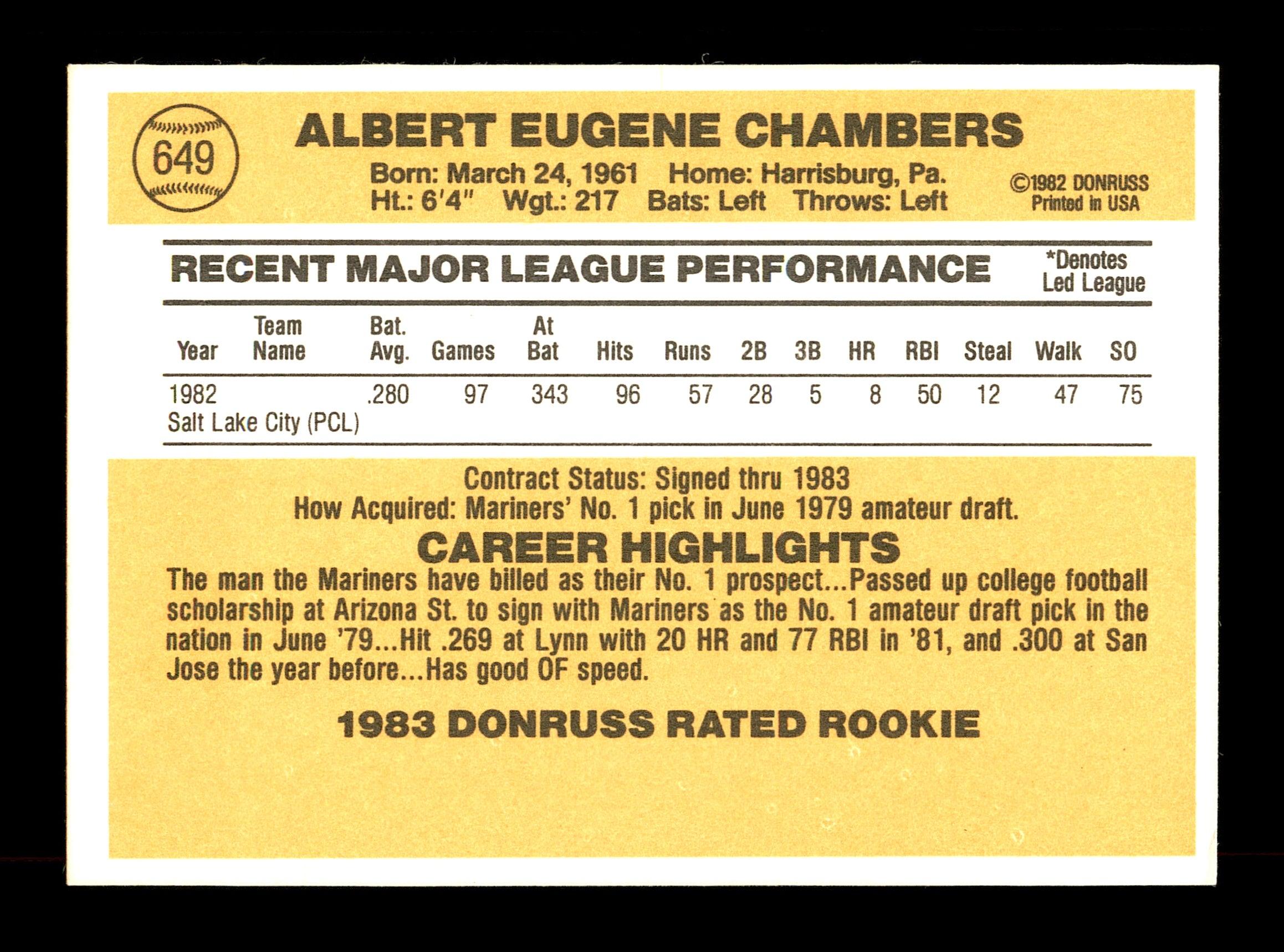 Al Chambers Autographed 1983 Donruss Baseball Card #649 - Seattle Mariners Collectible - Limited Edition Memorabilia - Perfect for Sports Fans and Collectors - Great Gift for Baseball Enthusiasts