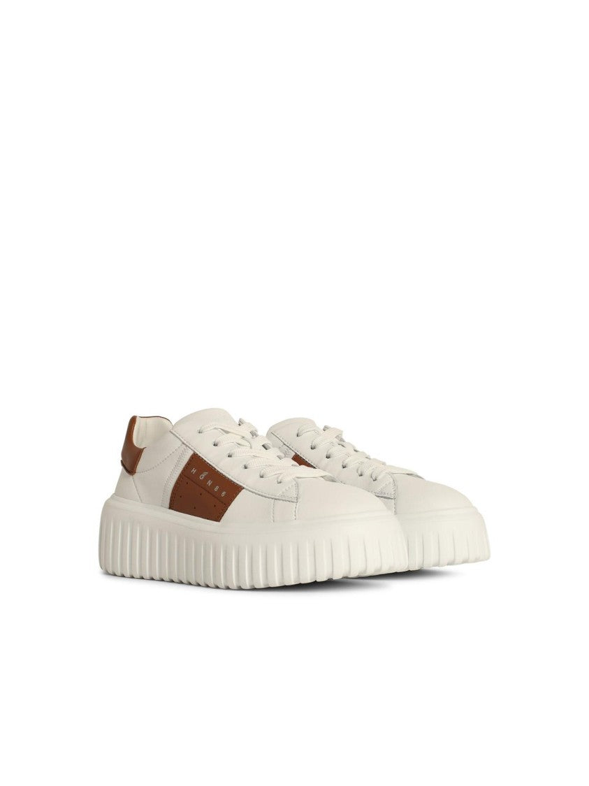 H Stripes Ivory Leather Sneakers for Women - Comfortable Casual Shoes for Walking, Running & Everyday Wear