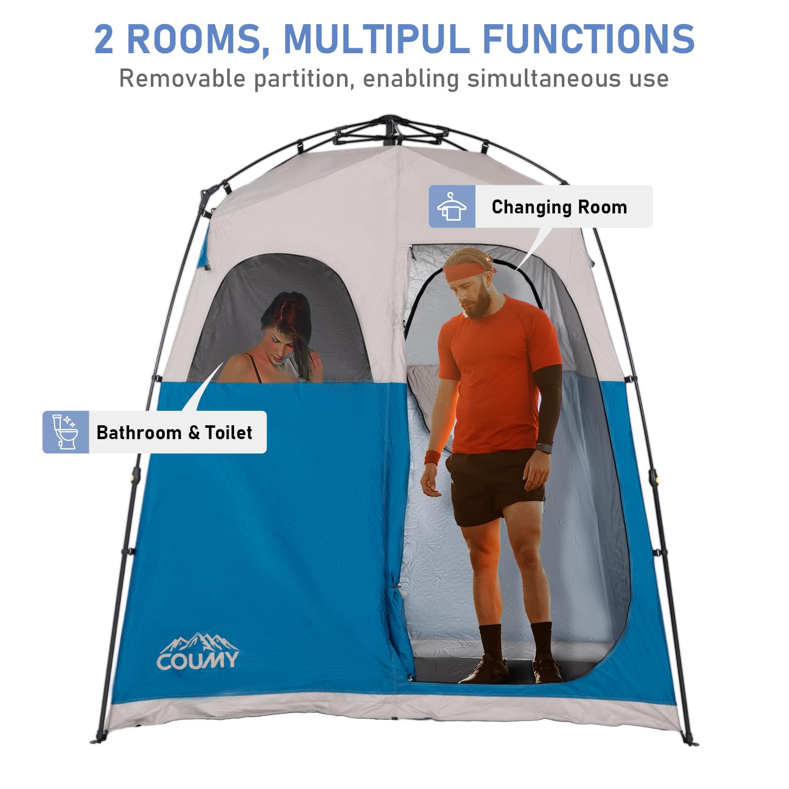 Instant Pop-Up Camping Shower Tent - Portable Privacy Shelter with 1 or 2 Rooms for Outdoor Showering & Changing | Sun Shelter for Camping, Beach, Hiking, Fishing | Perfect for RV Trips, Backpacking & Family Outdoor Adventures